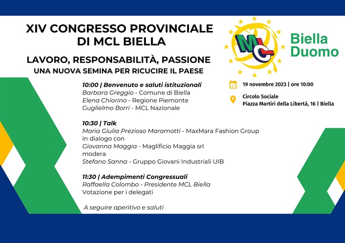 XIV Congresso Provinciale Movimento Cristiano Lavoratori (MCL) di Biella